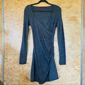 Velvet by Graham & Spencer Rouched Faux Wrap Dress | Charcoal Gray | Size Small